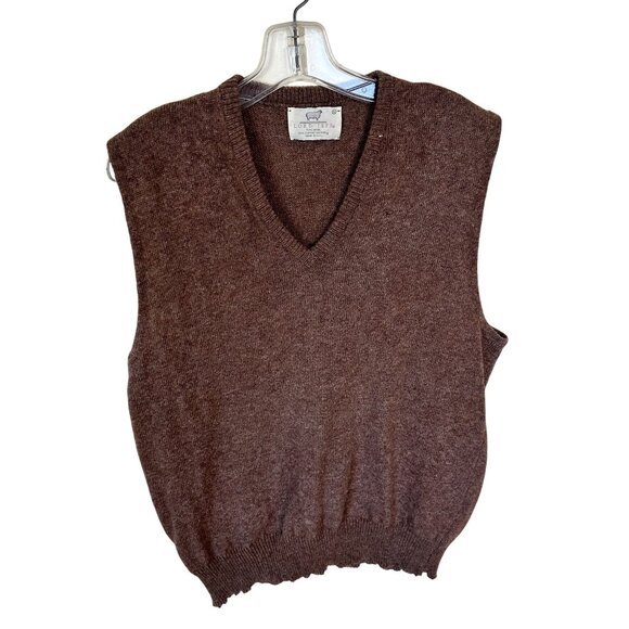 Vtg Mens Sweater Vest Lord Jeff Wool Blend V Neck XL Brown Academia Pullover - Picture 1 of 7